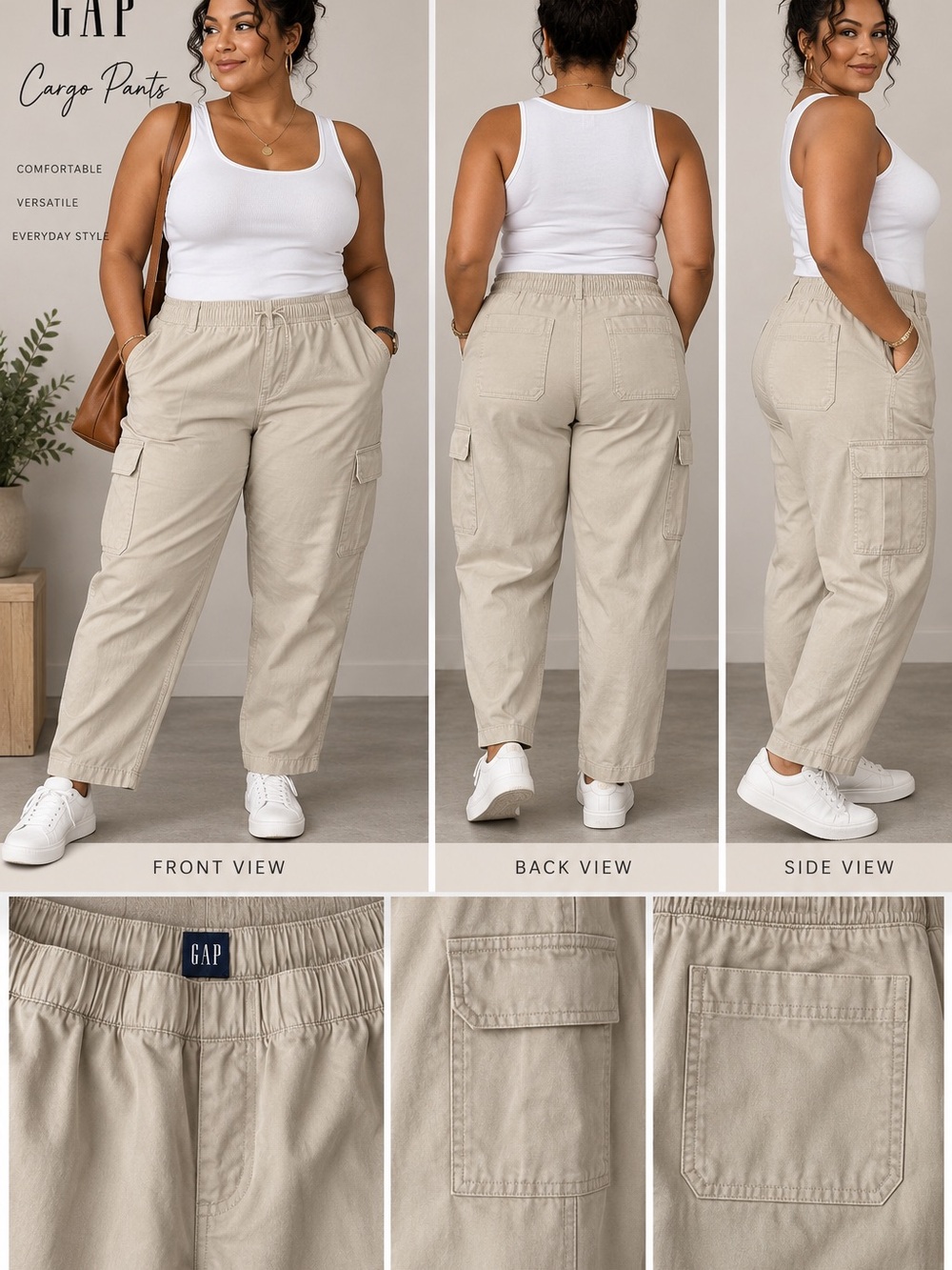 GAP Women's Beige Cargo Pants - Relaxed Fit. New w/Tags. XXL